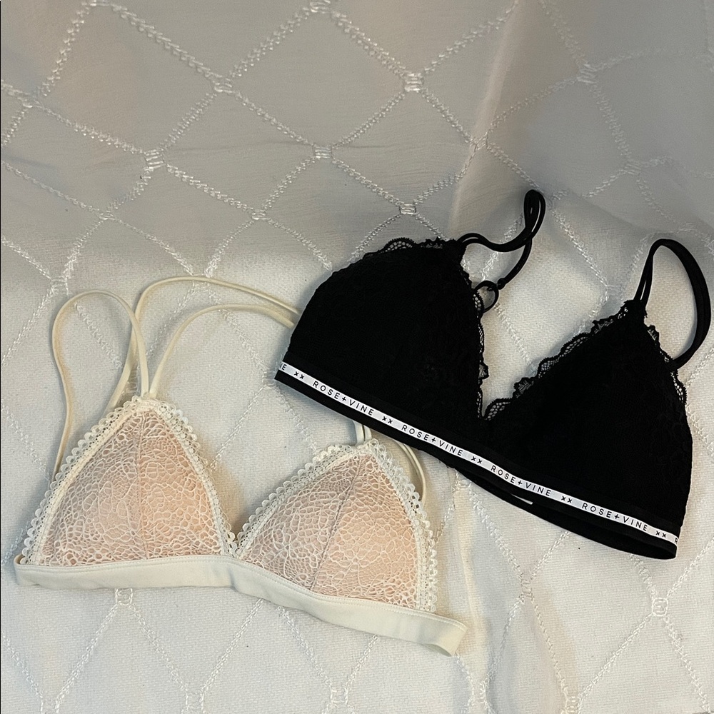 Rose+Vine Lace Bralette Set Of 2 - Black and Cream
